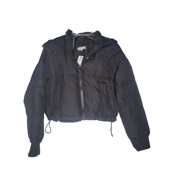 NWT Topshop Padded Puffer Jacket Womens Size 2 BLACK Full Zip Drawstring XS - Picture 1 of 7